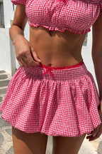 Sexy Party Plaid Off Shoulder Top Skirt Two Piece Set