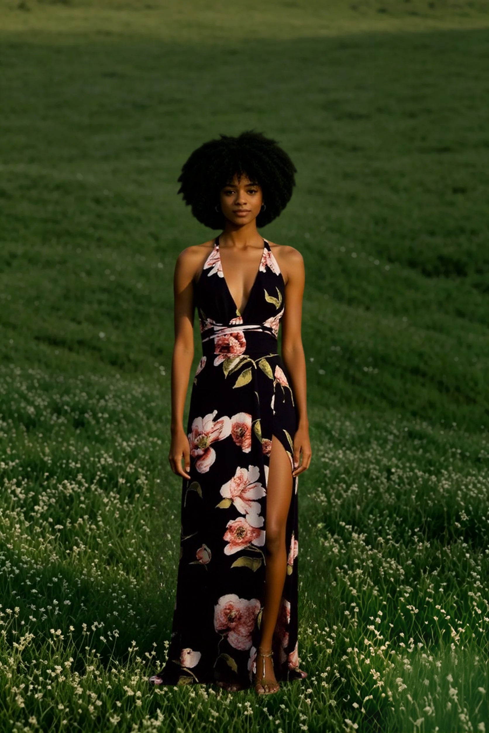 Summer Floral  Pleated Backless Robe Evenning- Midi Dresses Secondary image