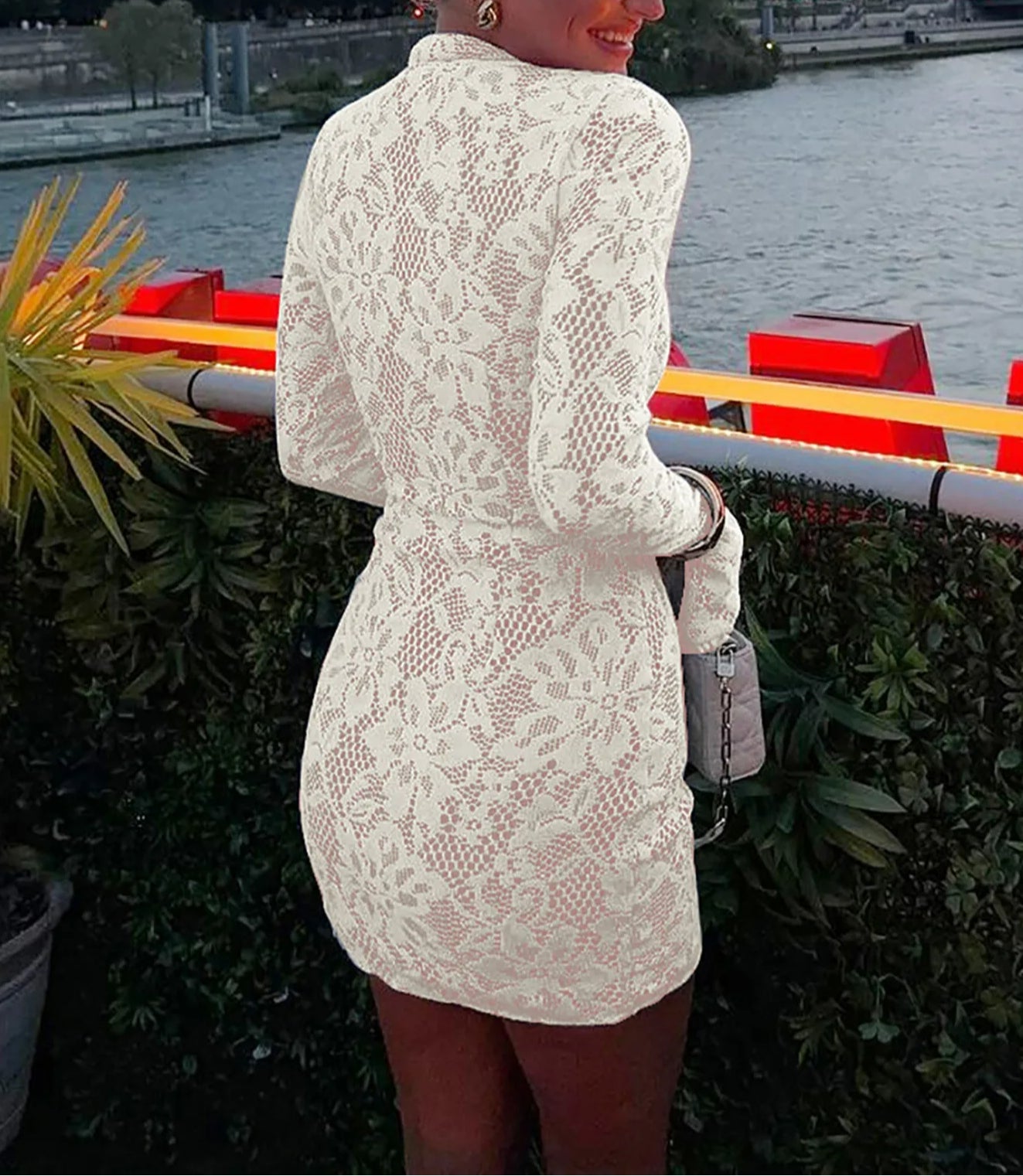 Lace Patchwork Button Flare Mini Dress Secondary image