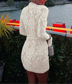Lace Patchwork Button Flare Mini Dress