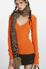 Deep V-Neck Solid Knit Top