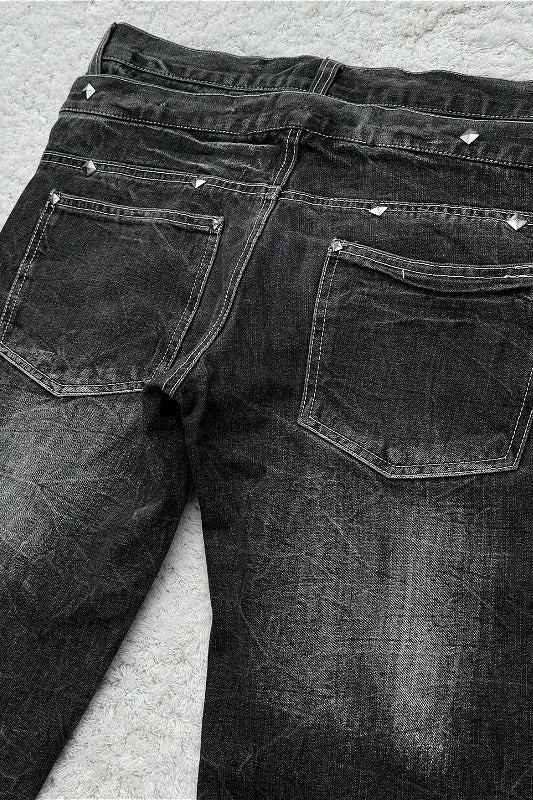 Lace Up Double Waist Distressed Jeans