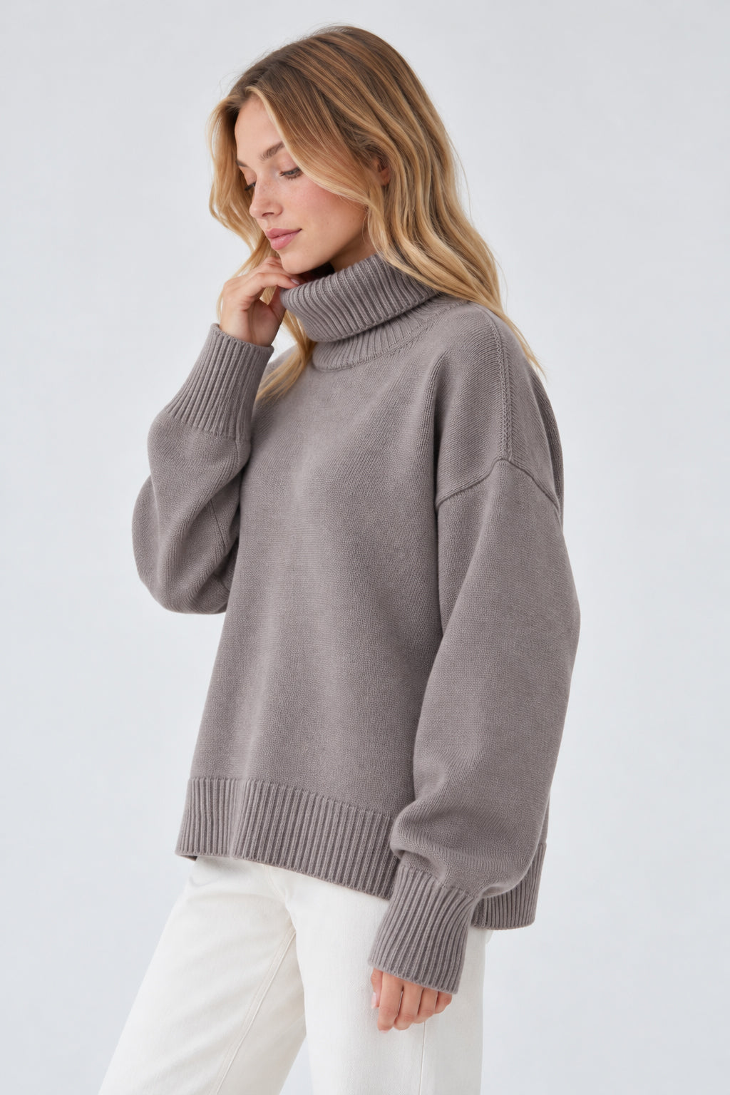 Basic Solid Knit Turtleneck Sweater