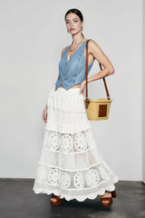 Boho Lace Hollow Draped Vacation Skirt
