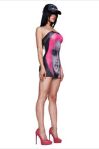 Abstract Portrait Strapless Bodycon Mini Dress