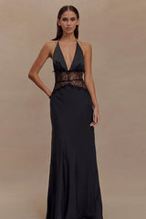 Sexy V Neck Backless Lace Dress