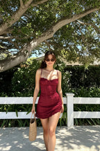 Elegant Lace Trim Backless Spaghetti Strap Bodycon Dress