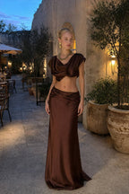 Ruched Panel Strapless Top High Waist Skirt Set