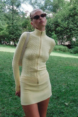 Mock Neck Lace Trim Knit Top