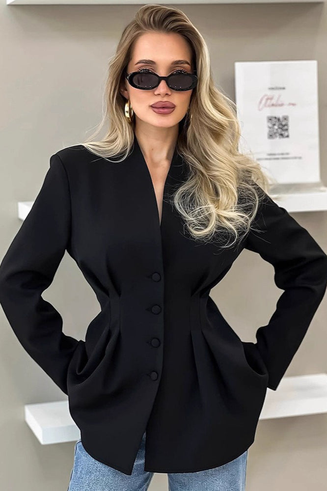 Elegant V-Neck Tailored Waist Blazer Main image