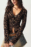 Leopard Print Button Front Long Sleeve T-shirts
