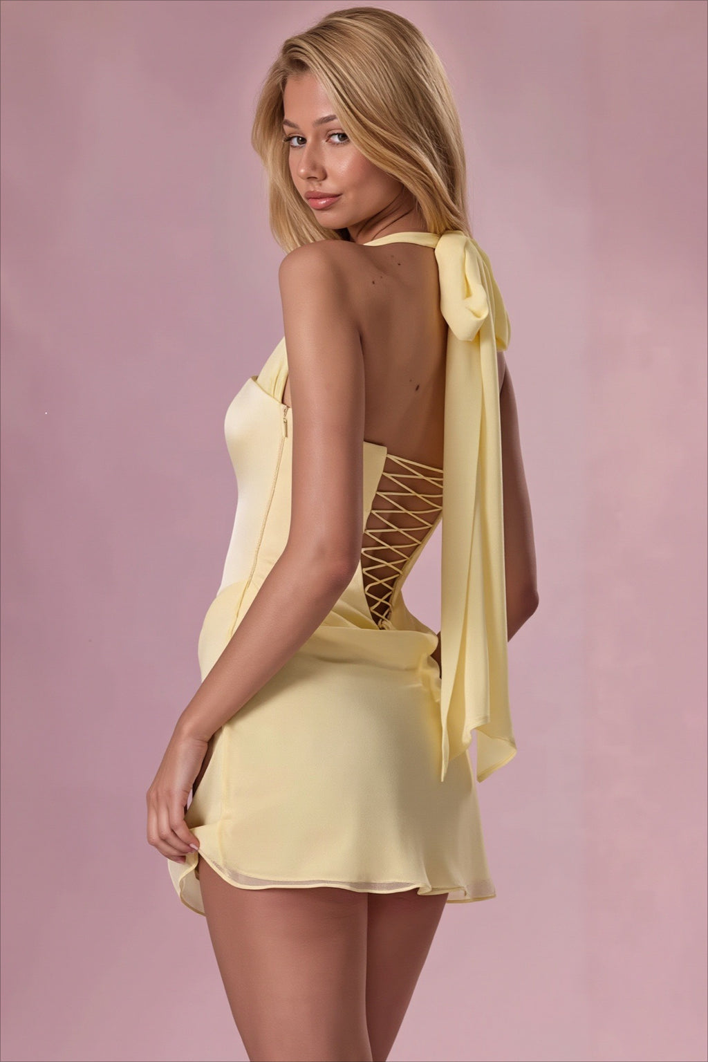 Structured Square Neck Draped Mini Dress