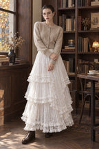 Lace Ruffle Tiered Tulle Maxi Skirt