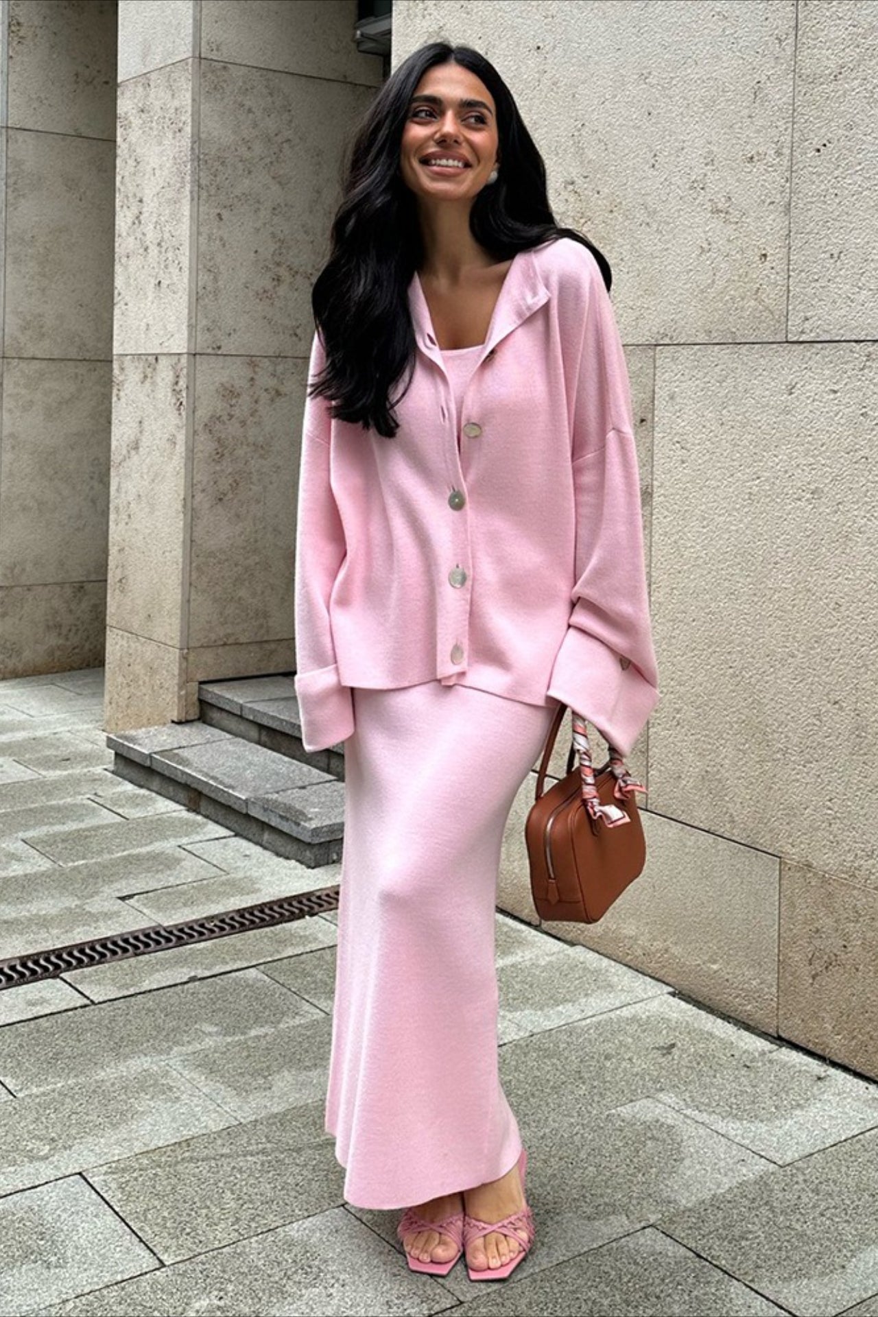 Long Sleeve Cardigan Cami Skirt Knit Set Main image