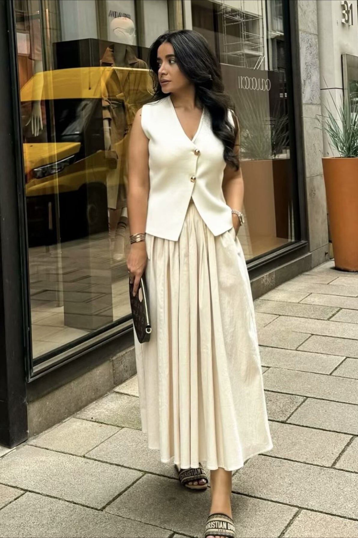 Button Front Two Piece Knit Vest Skirt Set