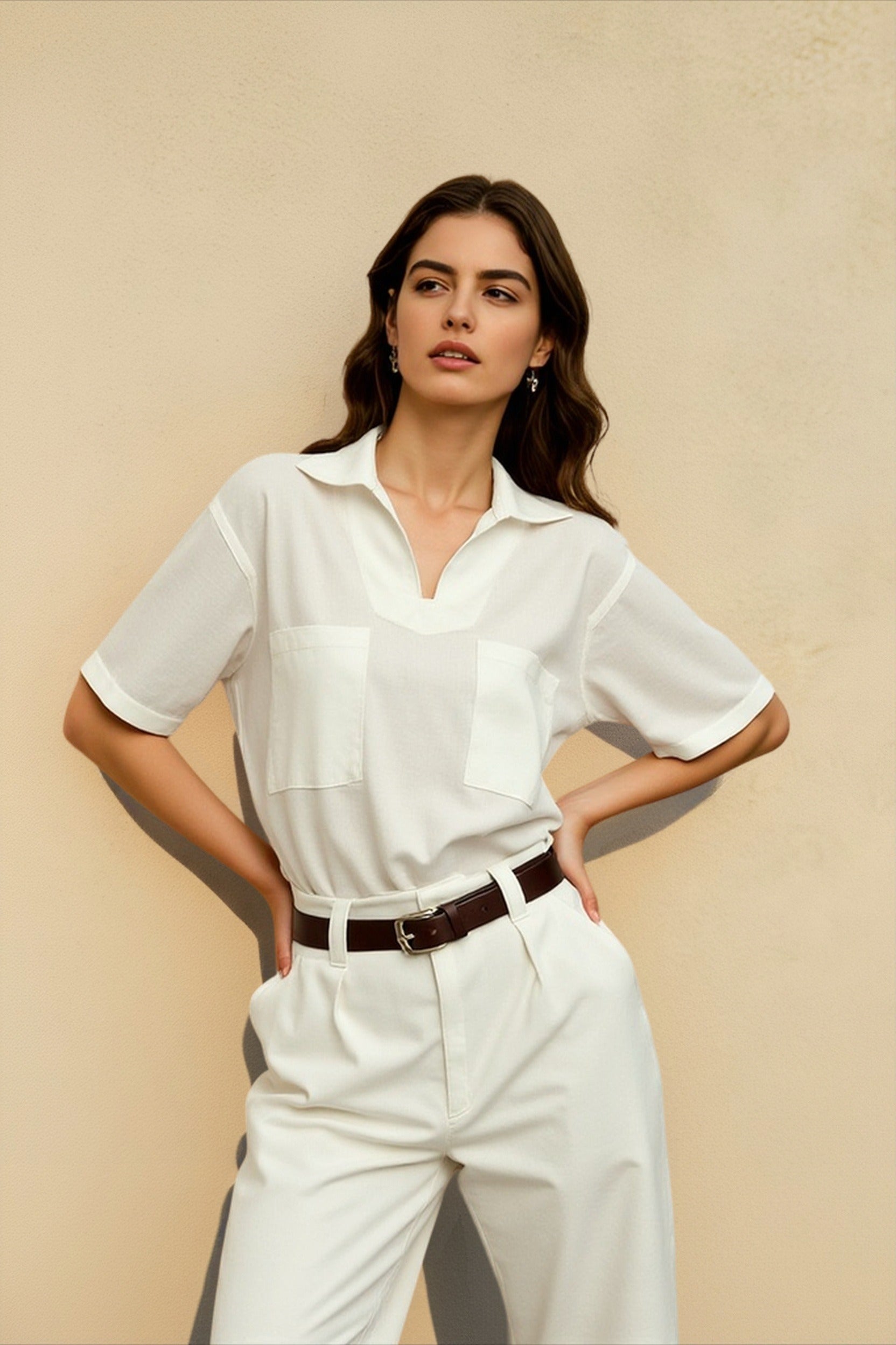 Linen V Neck Minimalist Blouse Main image