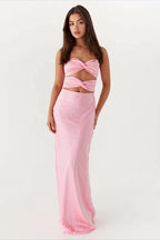 Strapless Twist Front Cutout Satin Party Dress