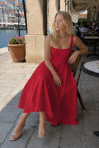 Solid Square Neck Sleeveless Cocktail Dress