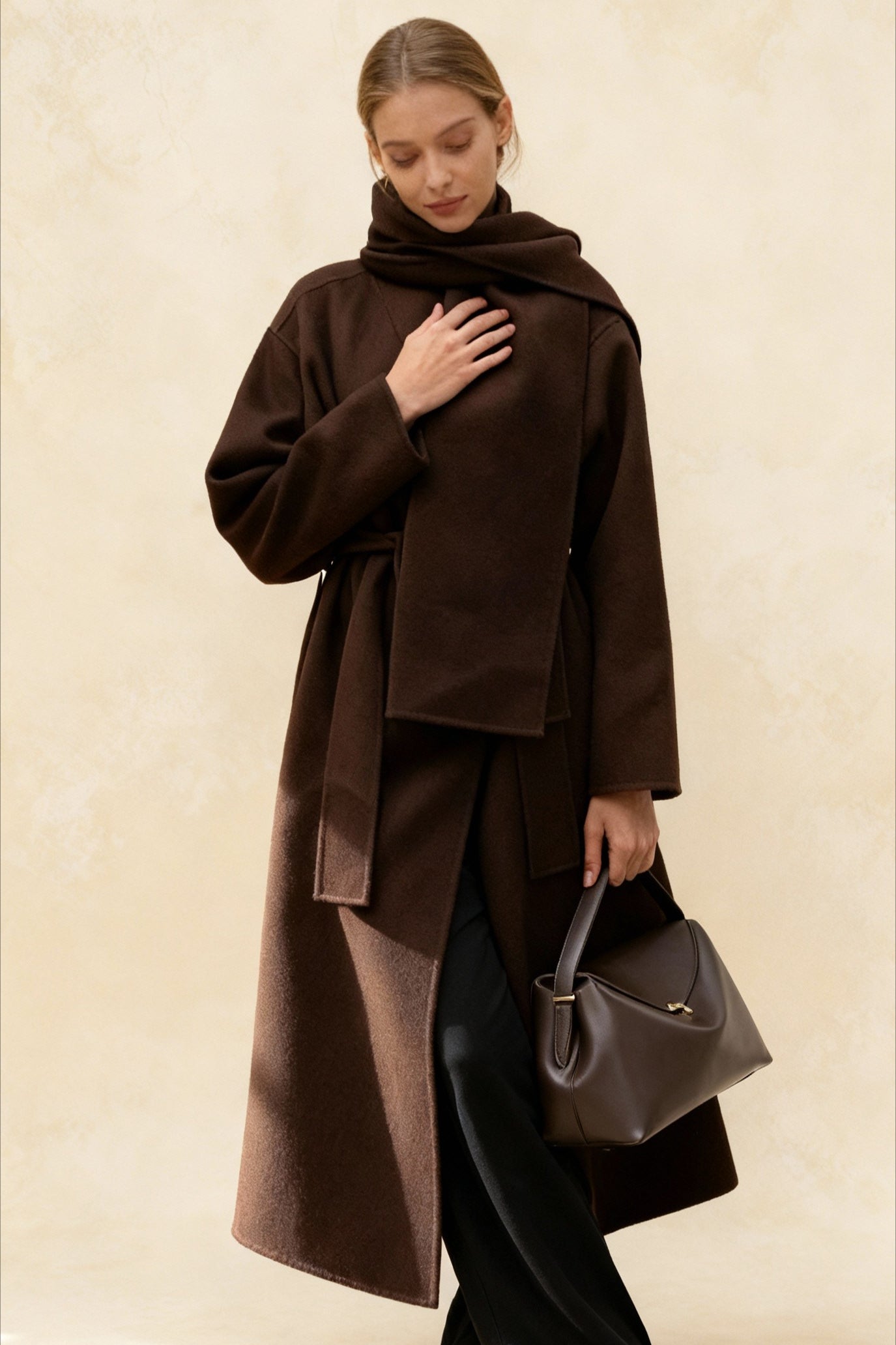 Women's Scarf Collar Woolen Belted Overcoat Secondary image