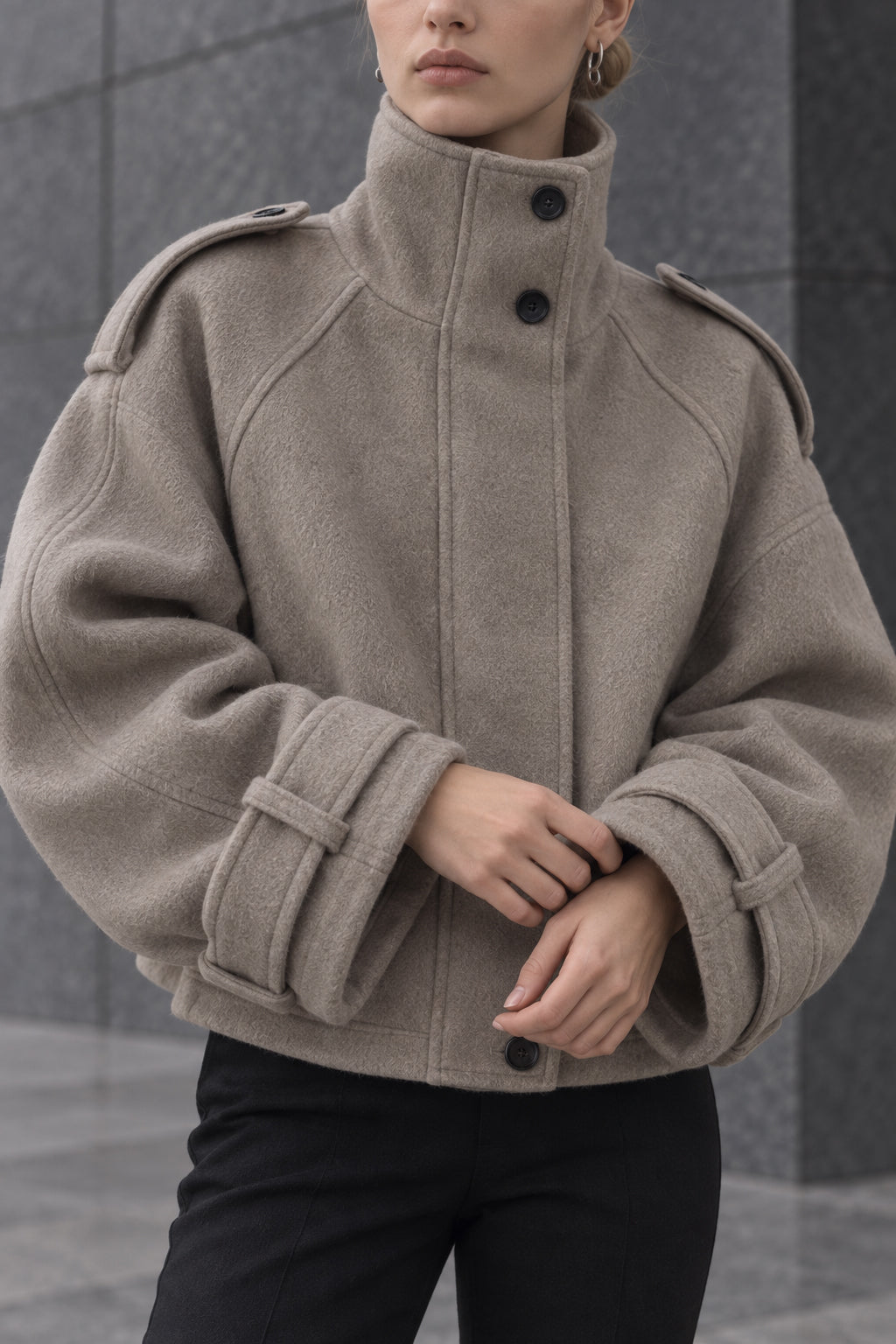 Vintage Stand Collar Buttoned Short Wool Coat Main image