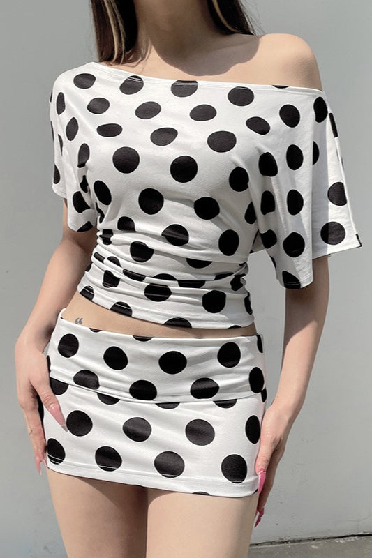 Batwing Sleeve Dot Top Two Pieces Set Main image