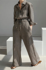 Linen Oversized Wide Leg Slimming Preppy Jumpsuit