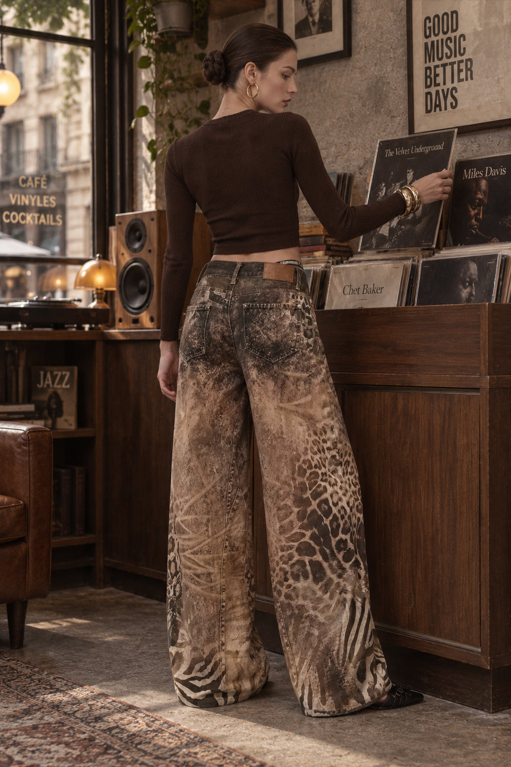 Leopard Zebra Print Wide Leg Jeans