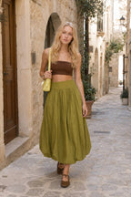 Pocket Smocked Elastic Waist Lantern Skirt