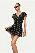 Polka Dot Flutter Sleeve Fit And Flare Mini Dress