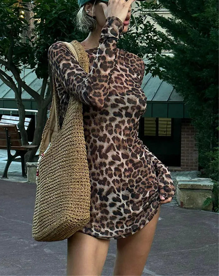 Leopard Two Piece Mesh See Through Mini Dress Secondary image