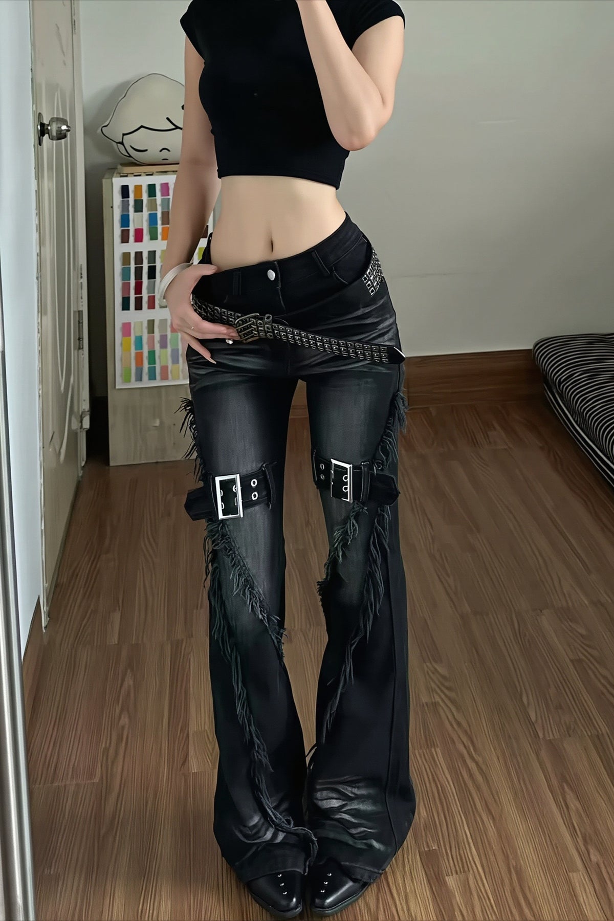 Buckled Panel Low Rise Gothic Flare Jeans Main image