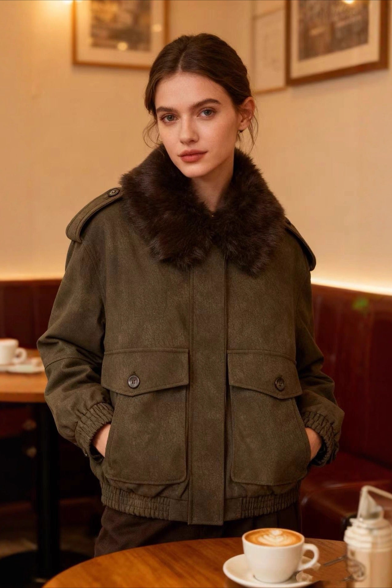 Faux Suede Removable Neckline Jacket Main image