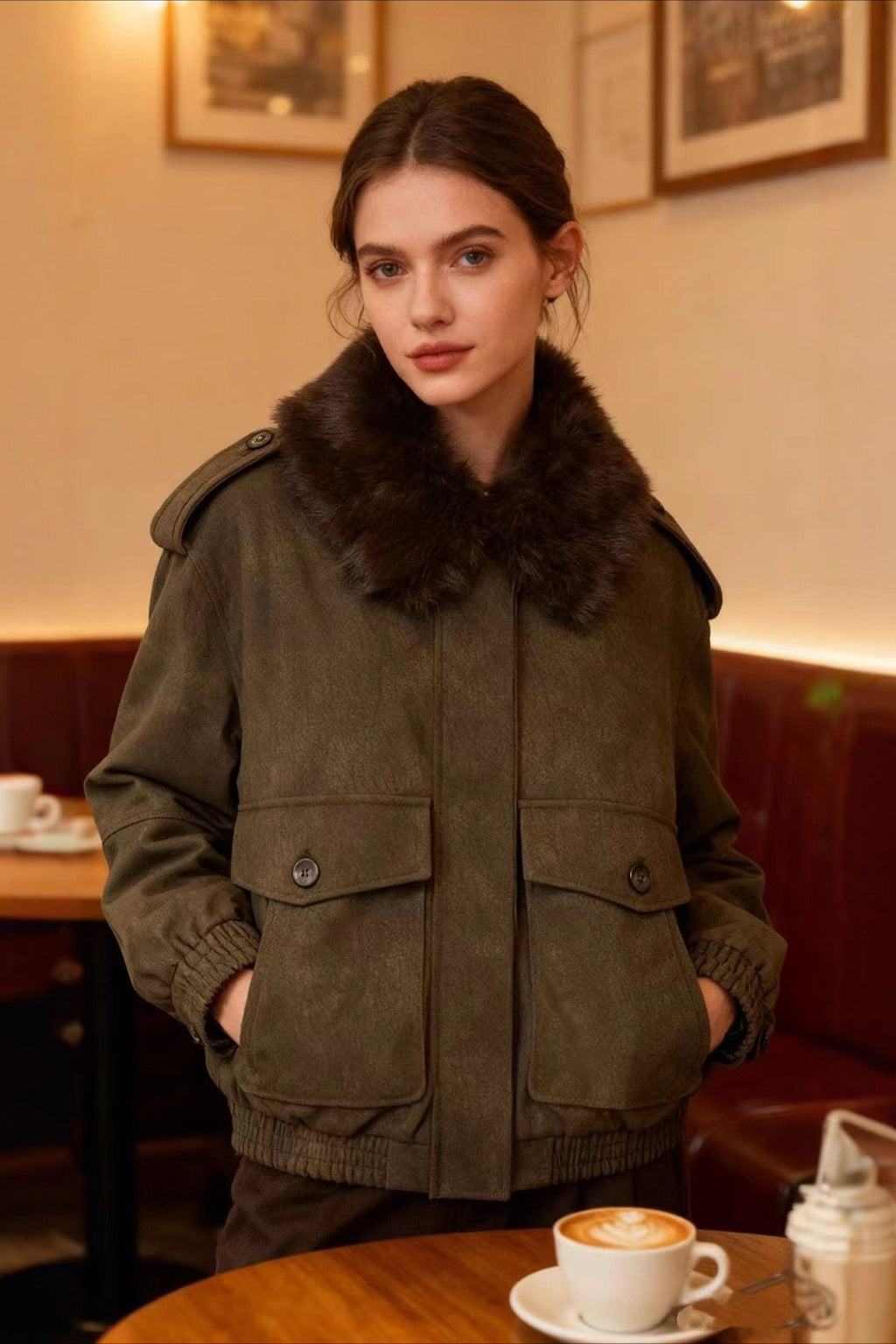 Faux Suede Removable Neckline Jacket