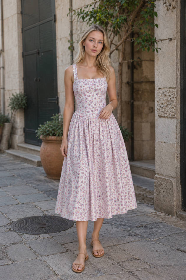Bohemian Fragmented Flower Midi Dress