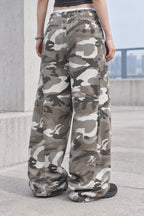 Camo Drawstring Wide Leg Cargo Pants