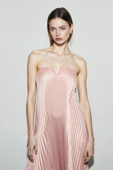 Strapless Pleated Maxi Ball Gown Formal Dress
