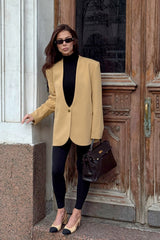 Solid V-Neck Minimalist Office Blazer