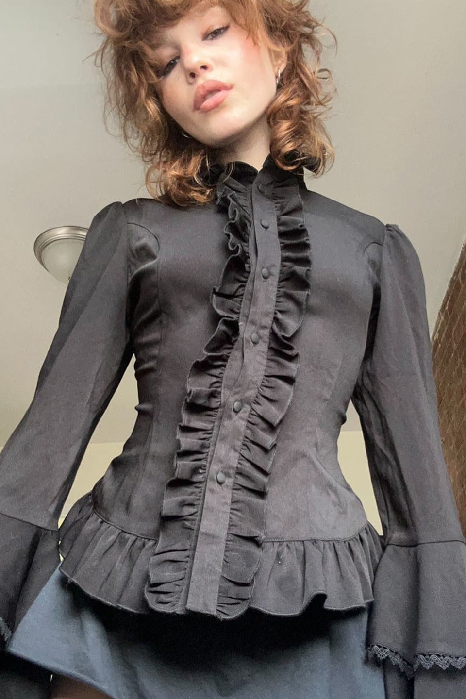 Dark Waist Tie Ruffle Panel Blouse Secondary image
