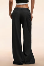 High Waist Double Button Draped Wide Leg Pants
