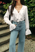Ruffle Trim V Neck Blouse