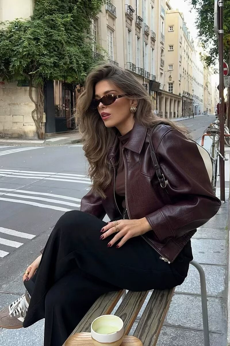 Vintage Notch Lapel Leather Jacket Main image