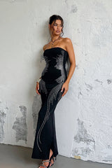 Strapless Rhinestone Maxi Birthday Dress