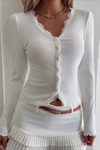 Retro Sheer Lace Long Sleeve Top