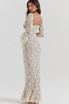 Square Collar Long Sleeve Maxi Dress