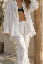 Cotton Oversized Shirt Straight Pants Set