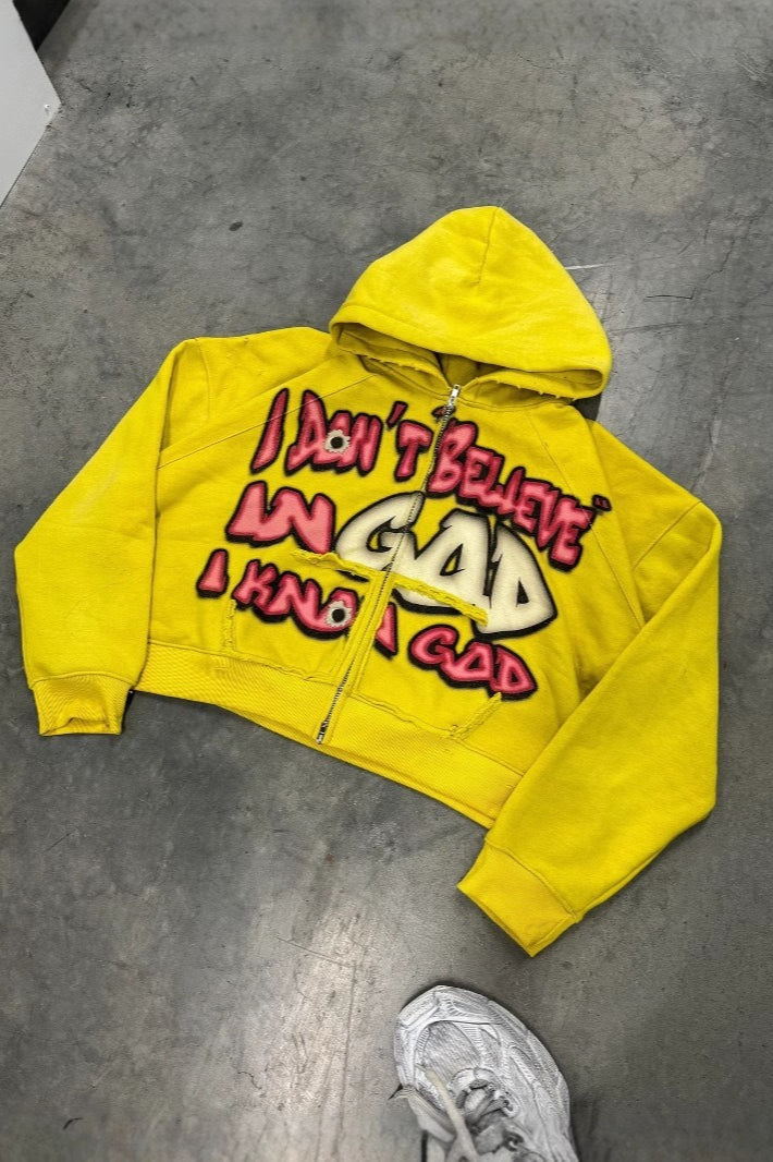 Statement Graphic Cropped Pullover Colorblock Hoodie
