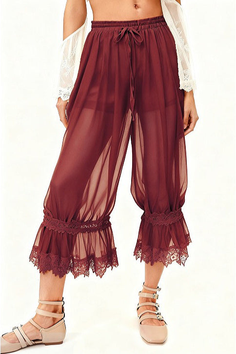 Sheer Mesh Lace Floral Panel Lined Pants