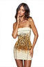 Leopard Letter Print Strapless Bodycon Mini Dress