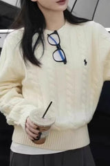 Gray Embroidered Pony Knit Sweater