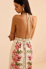 Halter Neck Floral Maxi Riviera Chic Boho Dress